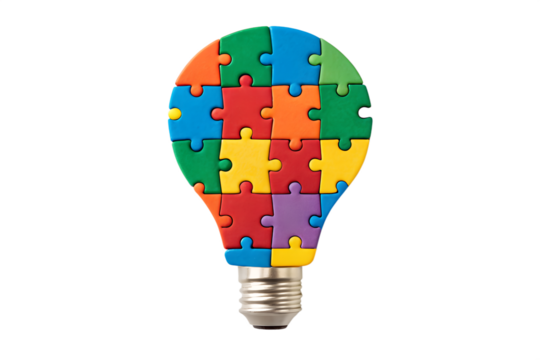 Colorful Puzzle Pieces Forming a Lightbulb Idea & Innovation