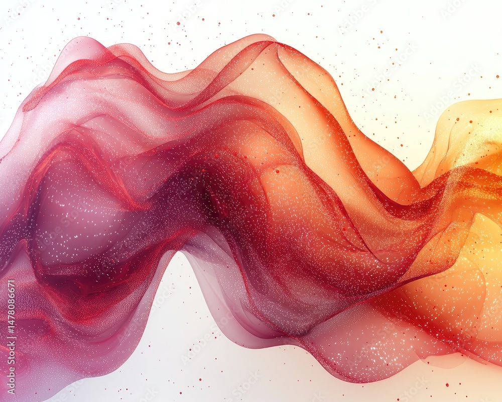 Poster abstract flowing waves in vibrant red and orange hues with a soft background