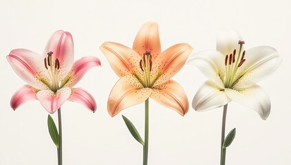 Fototapeta premium Three Lilies with Pink, Peach, and White.