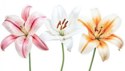 Obraz premium Three Lilies with Pink, White, and Orange.