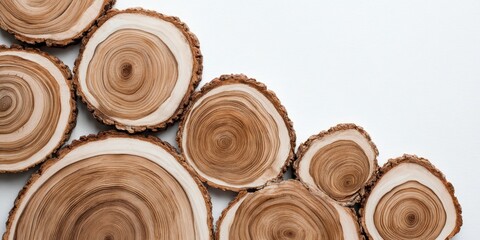 Wooden Cross Sections Arranged on White Background