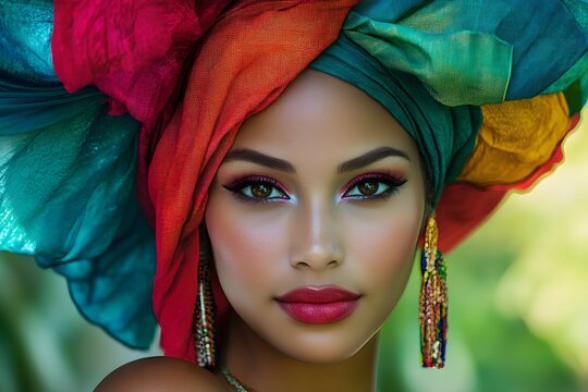 Beautiful African woman in traditional gele headdress, high fashion, Pan-Africanism, Africa Day, Youth Day, Kwanzaa