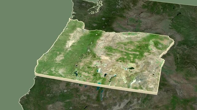 Oregon, United States, extruded. Satellite map