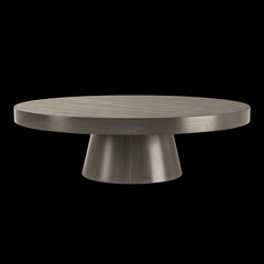 A wooden table with a round top and a pedestal base
