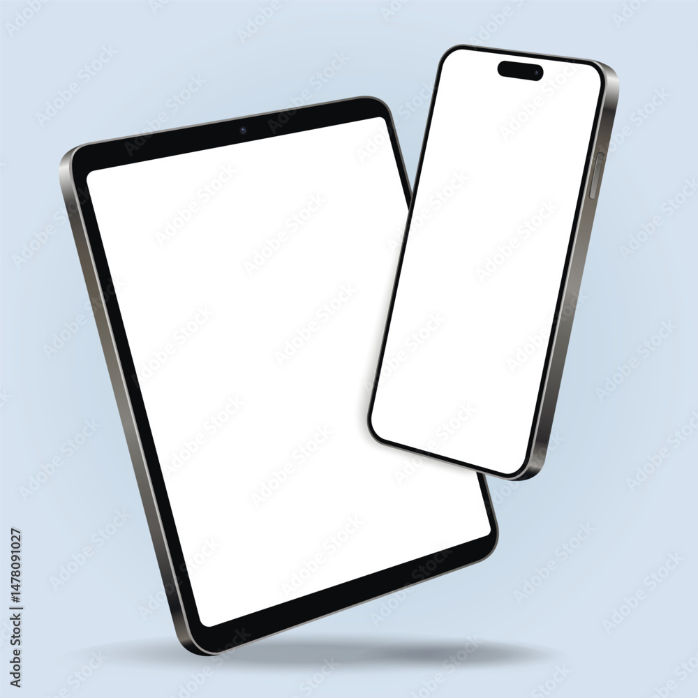 Canvas Prints smartphone with tablet mockup with blank screens while levitating in the air on a blue background