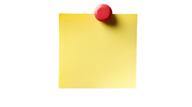 Yellow Sticky Note, Reminder, Memo, Message, Notepad, Pinned, Blank, Paper, Office Supplies, Magnet on transparent background