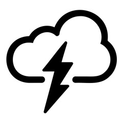 Black lightning bolt and cloud icon in minimalist style  