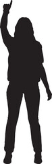  vector silhouette,front view of young girl pointing up