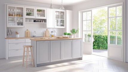 Bright, airy kitchen interior with light wooden accents.