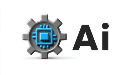 Obraz premium Artificial Intelligence and Technology Gear Icon AI Symbol with Chip Design Futuristic Digita