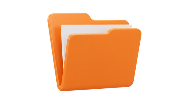 Vibrant orange folder icon clean design holds a white paper 3D rendering simple modern
