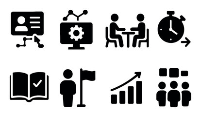 Business strategy icons set, solid style, includes growth, teamwork, planning, perfect for web and mobile ui