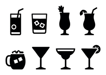 Cocktail drinks icons set, solid style, beverages, elegant, perfect for app or web ui