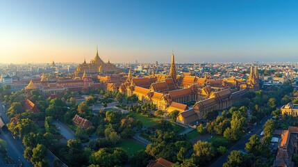 Naklejka premium Golden Temples of Bangkok at Sunrise