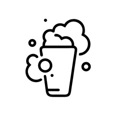 Beer glass with foam and bubbles in minimalist line art style  