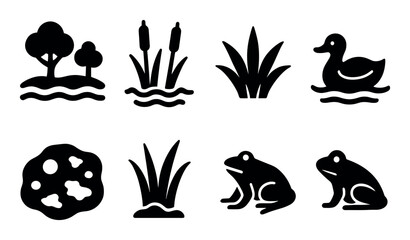 Obraz premium Pond life icons set, solid, featuring nature, animals, isolated