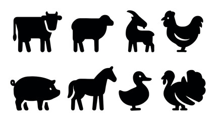 Obraz premium Farm animals silhouette icons set for elegant web and marketing use