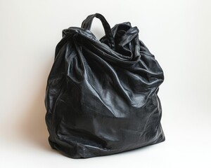 Elegant black leather tote bag with unique texture against a neutral background