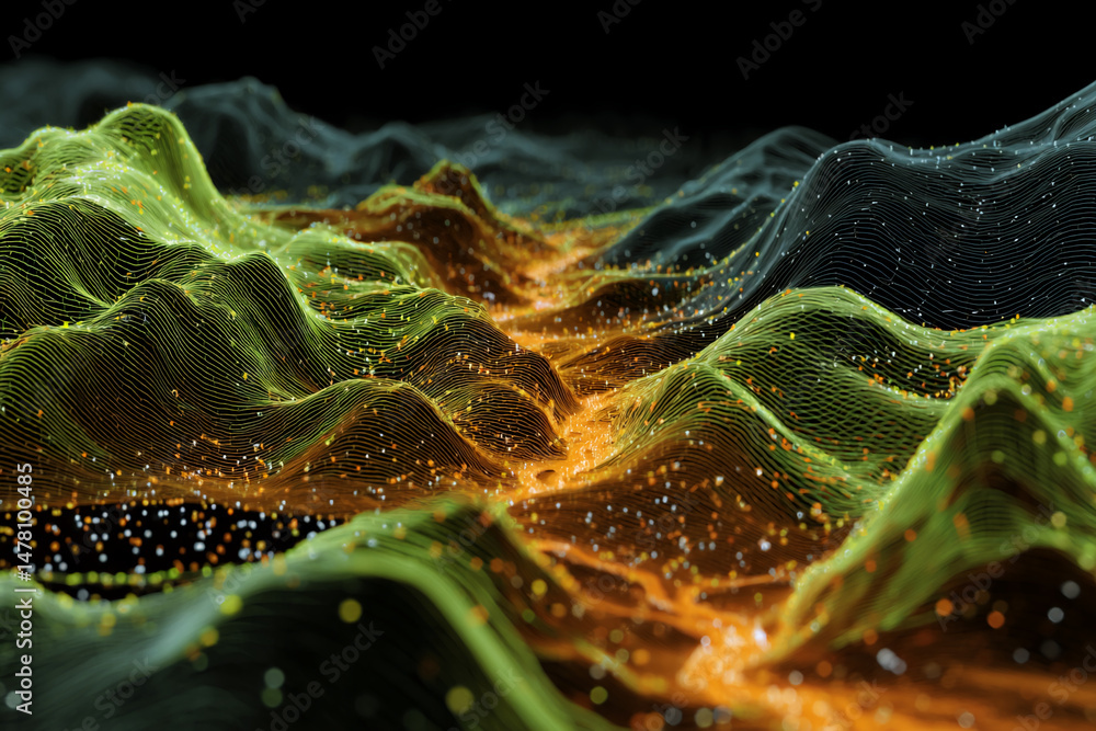 Aufkleber abstract image of glowing green and orange waves, creating a dynamic and energetic visual landscape,