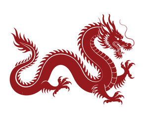 Red Chinese Dragon Silhouette Illustration Powerful Mythical Creature Design