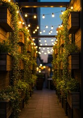 Obraz premium Pathway with Lights and Plants at Dusk