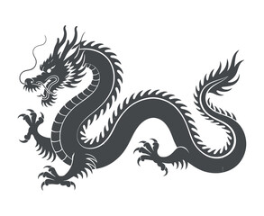 Powerful Gray Chinese Dragon Silhouette Illustration Design