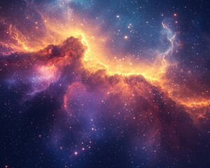 Fototapeta premium Vibrant cosmic nebula illuminated by stellar formations in deep space