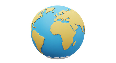 Fototapeta premium Stylized 3D Earth globe continents in gold blue oceans simple white background