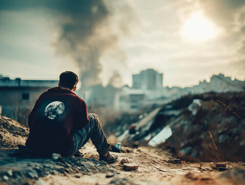 man smoking cigarette at ruin