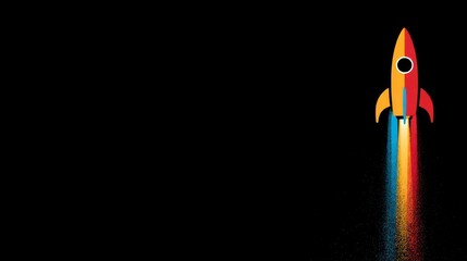 A vibrant rocket launching into space with colorful flames ideal for innovation and technology