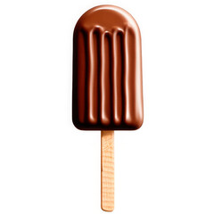Chocolate ice cream bar on wooden stick on transparent background  