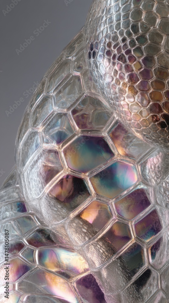 Poster intricate glass sculpture showcasing hexagonal patterns reflecting light in a stylish gallery settin