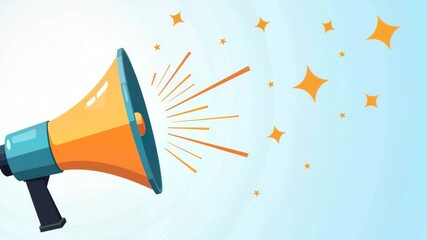 Announcement illustration, megaphone,  bright colors, for website banners