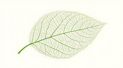 Fototapeta premium Detailed illustration of a light green leaf, veins clearly visible. The leaf is translucent, with a delicate structure and a pale green hue. It's presented against a plain white background