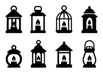 Collection of various candle lantern silhouettes on white background