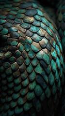 Obraz premium Scales of a colorful reptile showing intricate patterns and textures in natural light