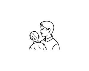 Minimalist AI Line Drawing of Dad and Kid Inside Heart – Happy Father’s Day, Family Bonding, and Love Concept Design.
