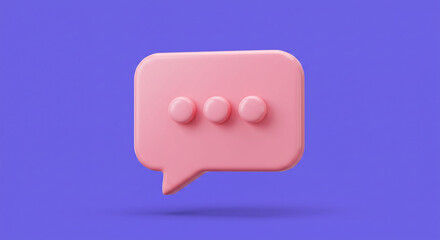 Pink 3D chat bubble icon on purple background simple design modern communication concept