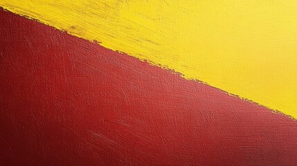 Abstract painting with diagonal brushstrokes of yellow and red.