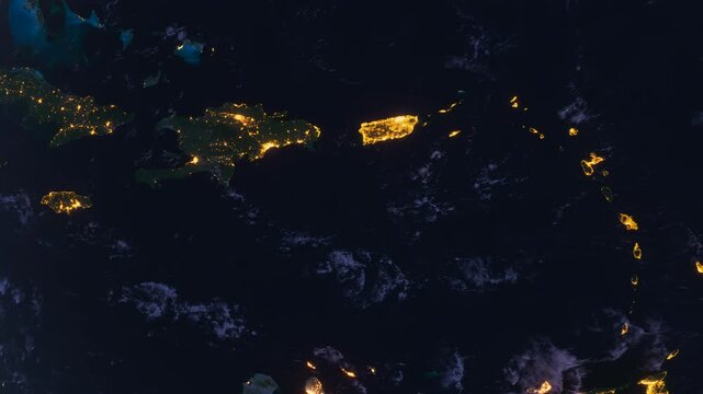Planet Earth at Night. Central America and Caribbean. Antilles. Space Orbit.