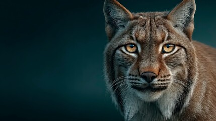 Wild Feline Portrait with Intense Amber Eyes and Detailed Fur Texture