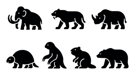 Silhouette icons of prehistoric and modern animals