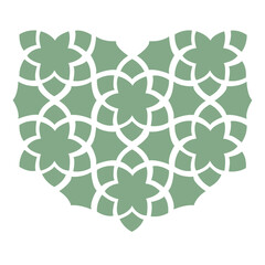 vector seamless pattern with flowers, geometric and floral-inspired pattern in a soft green and white, heart-shaped or shield-like outline, quatrefoil designs, six-petal or six-pointed star-like shape