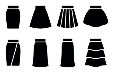 Set of black skirt icons featuring various fashionable styles