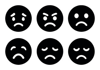 Black and white emotional face icons displaying sad and angry expressions