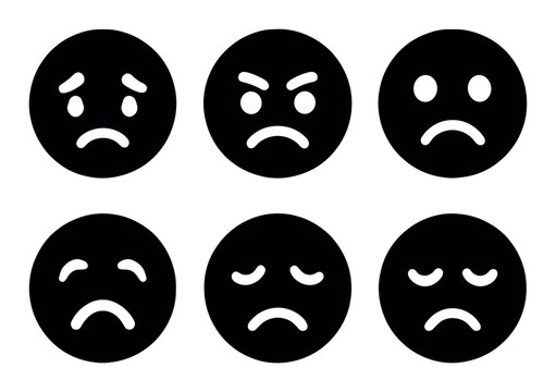 Black and white emotional face icons displaying sad and angry expressions