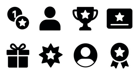 Collection of achievement and reward icons in bold black style