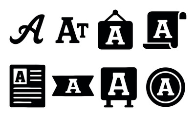 Bold alphabet a icons set in various graphic styles and formats