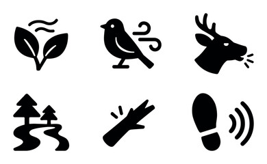 Naklejka premium Nature and wildlife icons set – solid, filled, silhouette, isolated forest and animal symbols