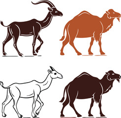 qurbani animals and Wildlife Vector Silhouette Set: Gazelle, Camel